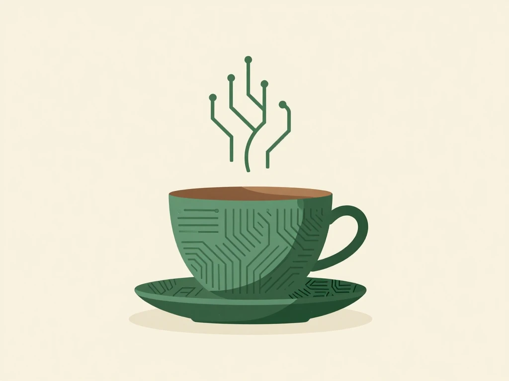 A flat vector illustration in Oak City Intelligence's house style for "A Sneak Peek Inside Teacups and Tech."