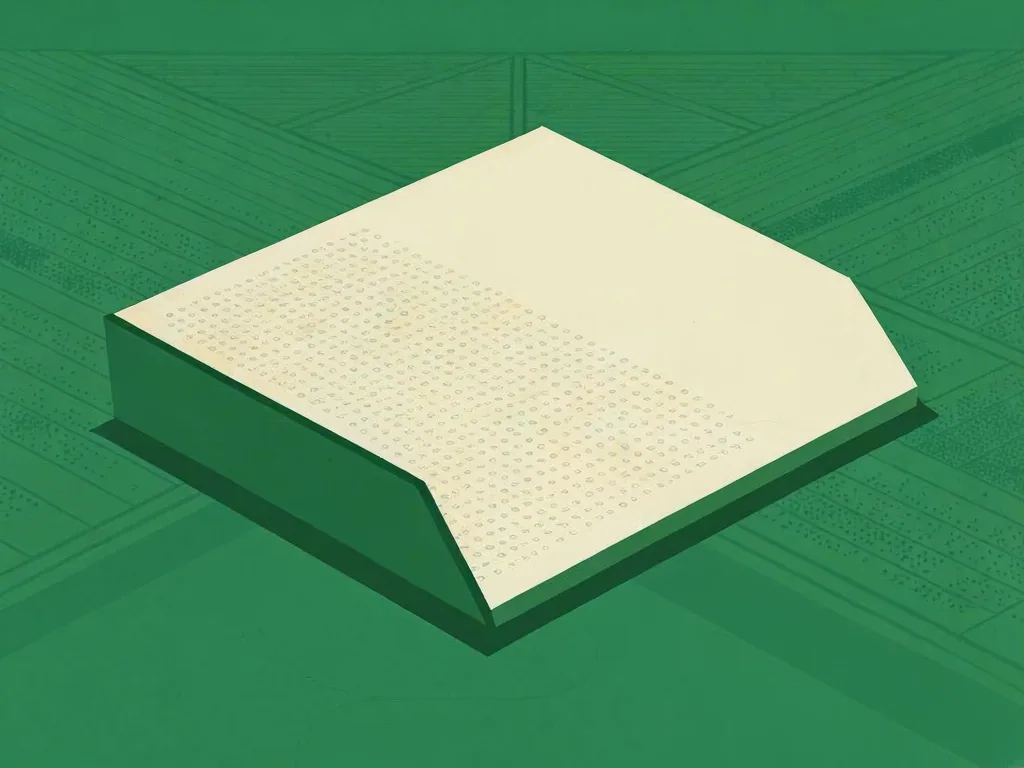 An isometric slab of cream paper ruled into a dense grid of tiny numbers.