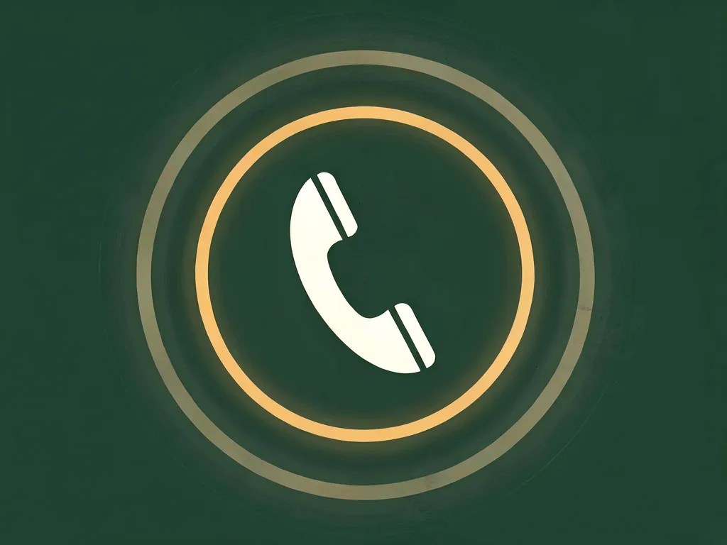 A telephone handset inside concentric rings, the innermost ring lit gold.
